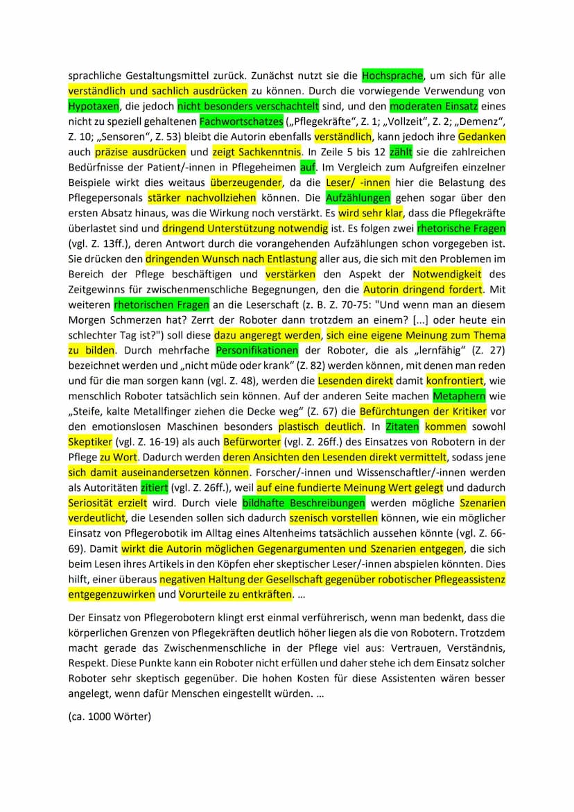 Einen argumentativen Sachtext untersuchen
Maria Stubbe: ,,Wenn die Robotik Einzug in die Pflege hält" (2021)
Im Zeitungsartikel "Wenn die Ro