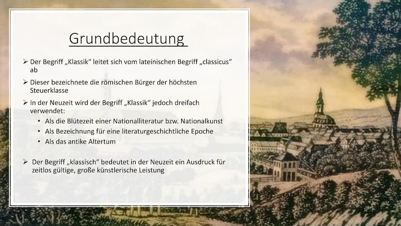 blicka! Gakete de
Die Klassik
(1786-1832) Inhaltsverzeichnis
Grundbedeutung
Zeitliche Einordnung
Historischer Hintergrund
Motive und Schlüss