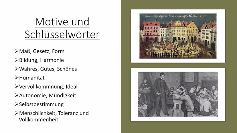 blicka! Gakete de
Die Klassik
(1786-1832) Inhaltsverzeichnis
Grundbedeutung
Zeitliche Einordnung
Historischer Hintergrund
Motive und Schlüss