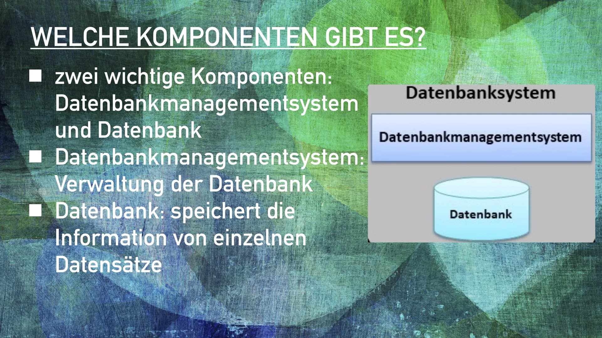 DATENBANK
Datenschutz & SQL - Sprache INHALTSVERZEICHNIS
1. Die Geschichte der Datenbank
2. Was ist eine Datenbank?
3. Welche Komponenten gi