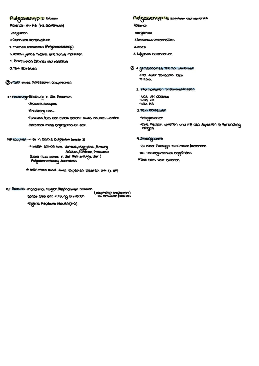 Zp10 deutsch nrw lernzettel aufgabentyp 2 und 4b