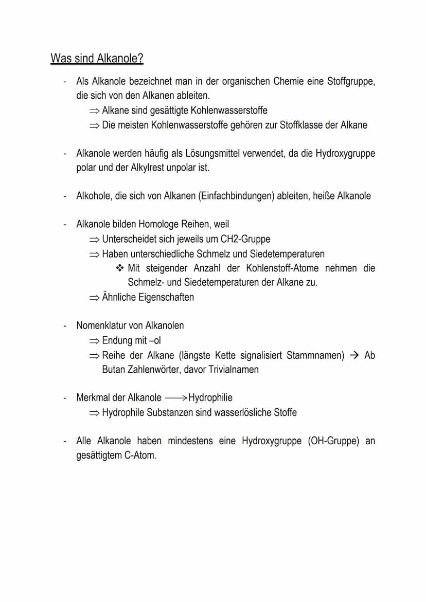 Was sind Alkanole?
Alkande
Die allgemeine Summen- und Strukturformel
Was ist die funktionelle Gruppe der Alkanole?
Wofür werden sie verwende