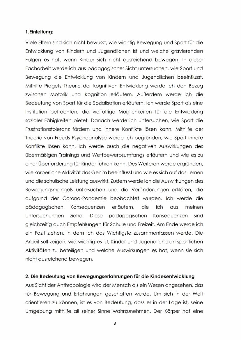 Thema:
Die Bedeutsamkeit und Wirksamkeit von Sport auf die Entwicklung von
Kindern und Jugendliche und pädagogische Handlungsoptionen in
Sch