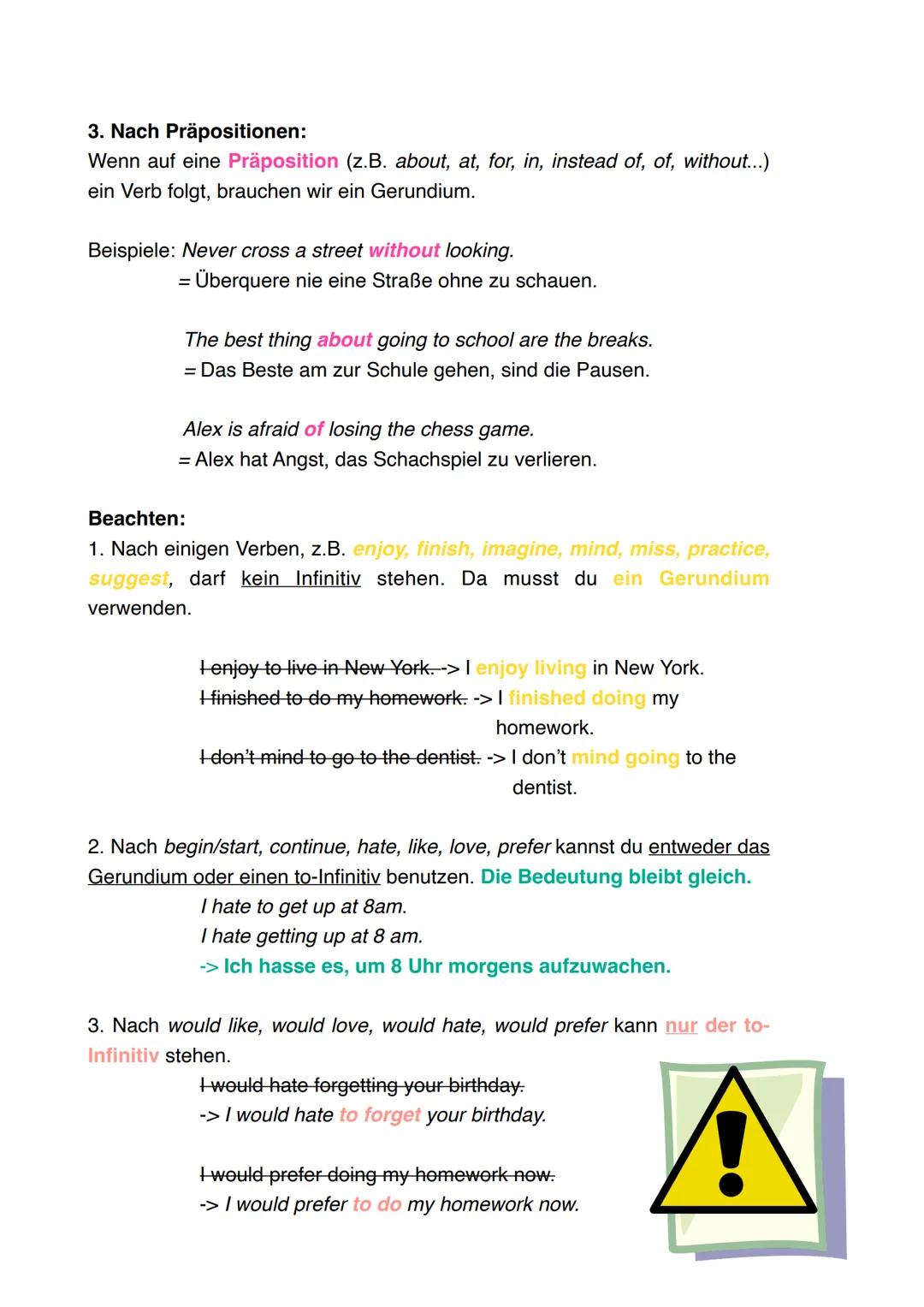 *
*
The Gerund
*
Das Gerundium (Englisch: gerund) ist ein Verb, welches in ein Nomen
umgewandelt wurde. Es wird mit dem Infinitiv und -ing g