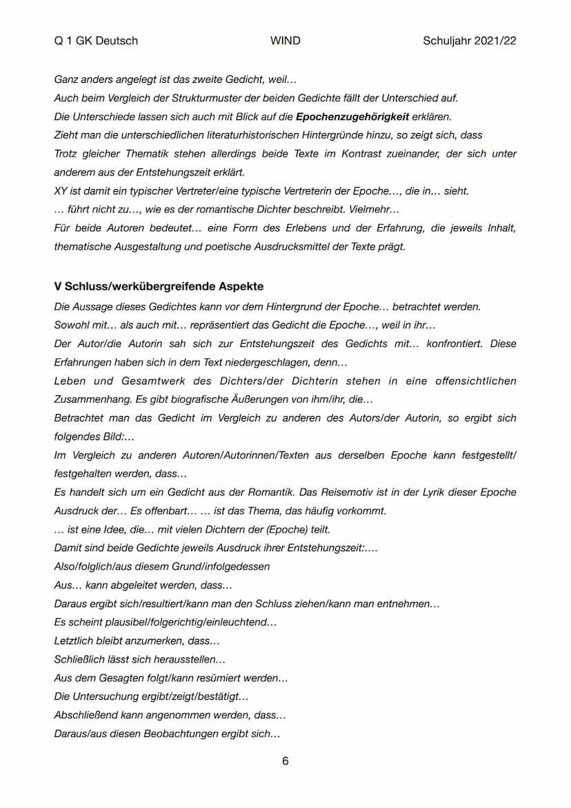 Q 1 GK Deutsch
WIND
Formulierungshilfen für die Gedichtanalyse
Vorbemerkung: Die Formulierungshilfen sind selbstverständlich auch auf andere