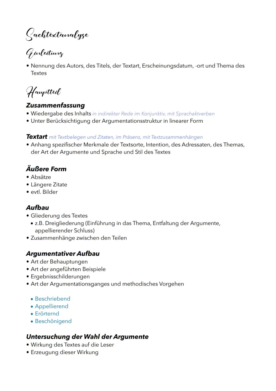 Sachtextanalyse
Ginleitung
• Nennung des Autors, des Titels, der Textart, Erscheinungsdatum, -ort und Thema des
Textes
Hauptteil
Zusammenfas