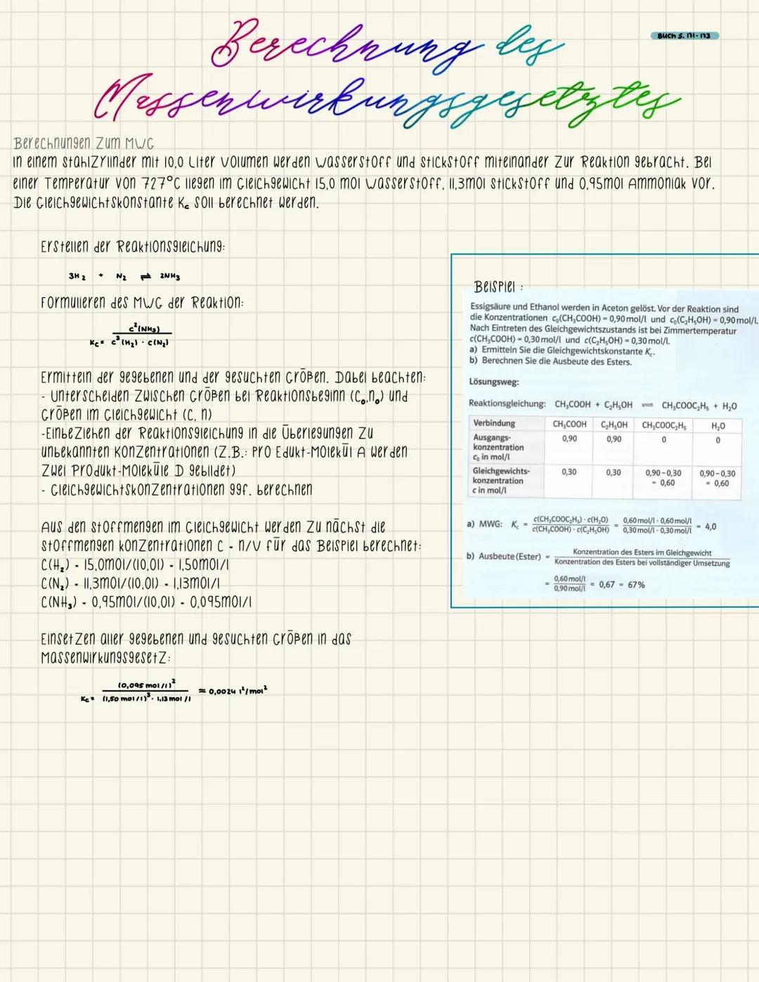 Massenwirkungsgesetz einfach erklärt: Beispiel und Aufgaben mit Lösungen