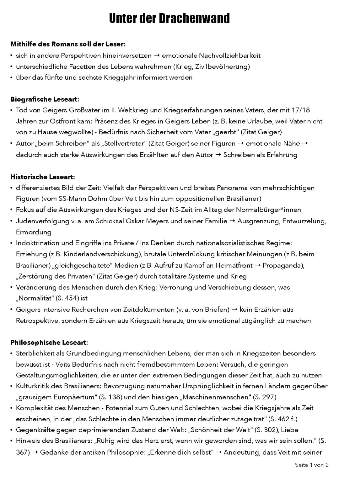 Lernzettel: Unter der Drachenwand | Deutsch-LK-2023