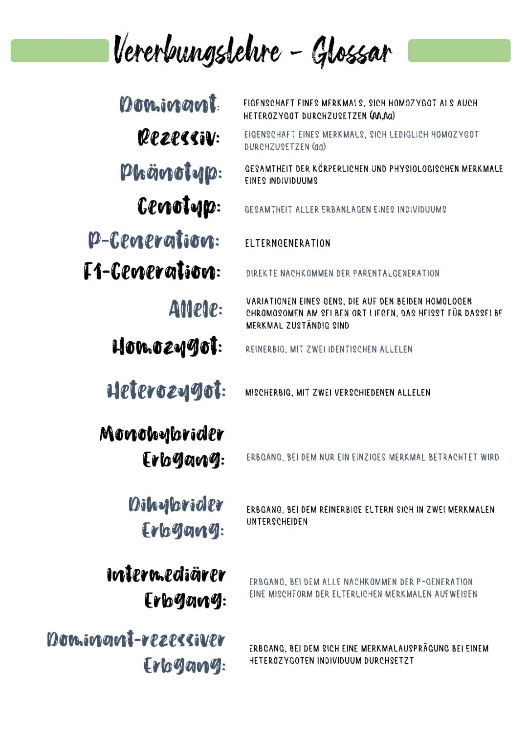 Vererbungslehre Glossar