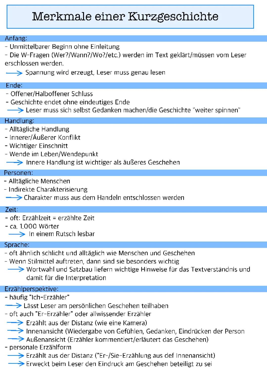 Merkmale einer Kurzgeschichte