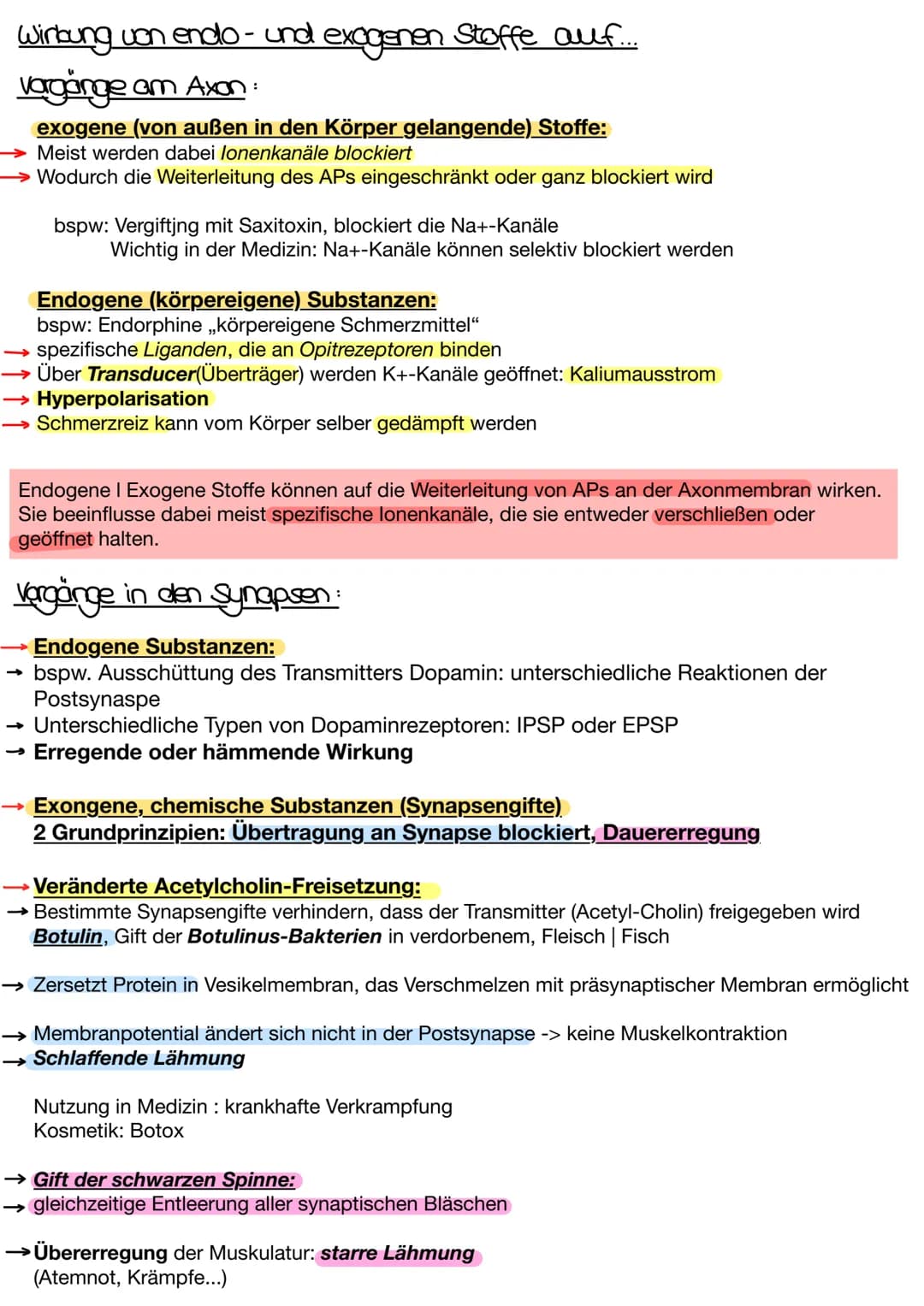 Wirkung von endo- und exogenen Stoffe auf....
Vargänge am Axon:
exogene (von außen in den Körper gelangende) Stoffe:
Meist werden dabei lone