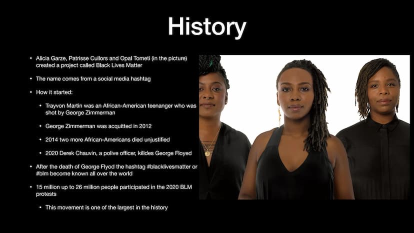 Black Lives Matter
Maria Falz History
Instance: George Floyd
George Floyd protests
• BLM Symbol
●
●
• Patrisse Cullors
●
Alicia Garza
●
Opal