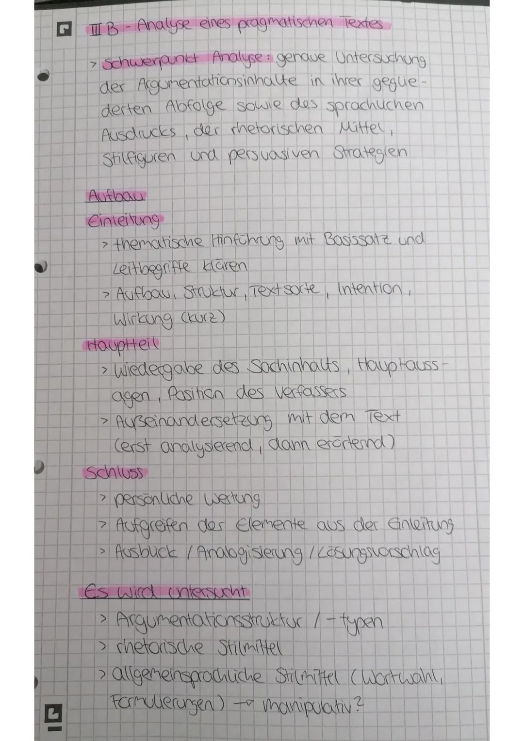 ### B-Analyse eines pragmatischen Textes
> Schwerpunkt Analyse: genave Untersuchung
der Argumentationsinhalte in ihrer geglie-
derten Abfolg
