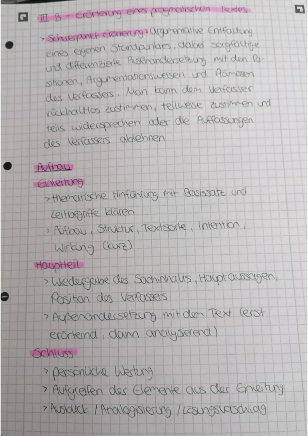### B-Analyse eines pragmatischen Textes
> Schwerpunkt Analyse: genave Untersuchung
der Argumentationsinhalte in ihrer geglie-
derten Abfolg