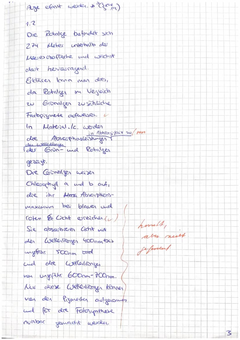 Thema: Fotosynthese
1. Algenwachstum in den Tiefen der Meere (s. Mat.I)
1.1
1.2
Beschreibe die Lichtverhältnisse in unterschiedlichen Meeres