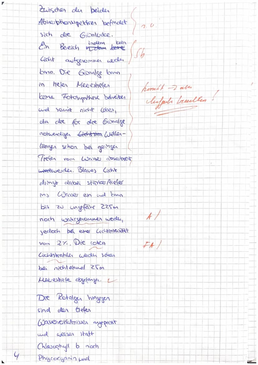Thema: Fotosynthese
1. Algenwachstum in den Tiefen der Meere (s. Mat.I)
1.1
1.2
Beschreibe die Lichtverhältnisse in unterschiedlichen Meeres