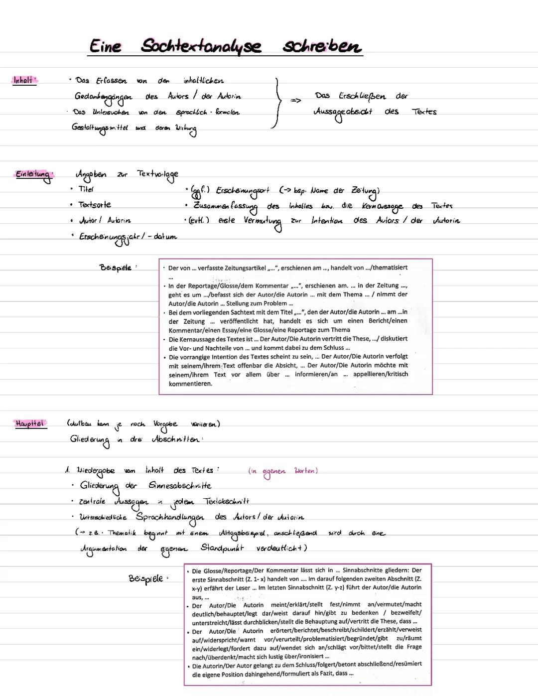 Sachtextanalyse Beispiele & Übungen mit Lösungen PDF