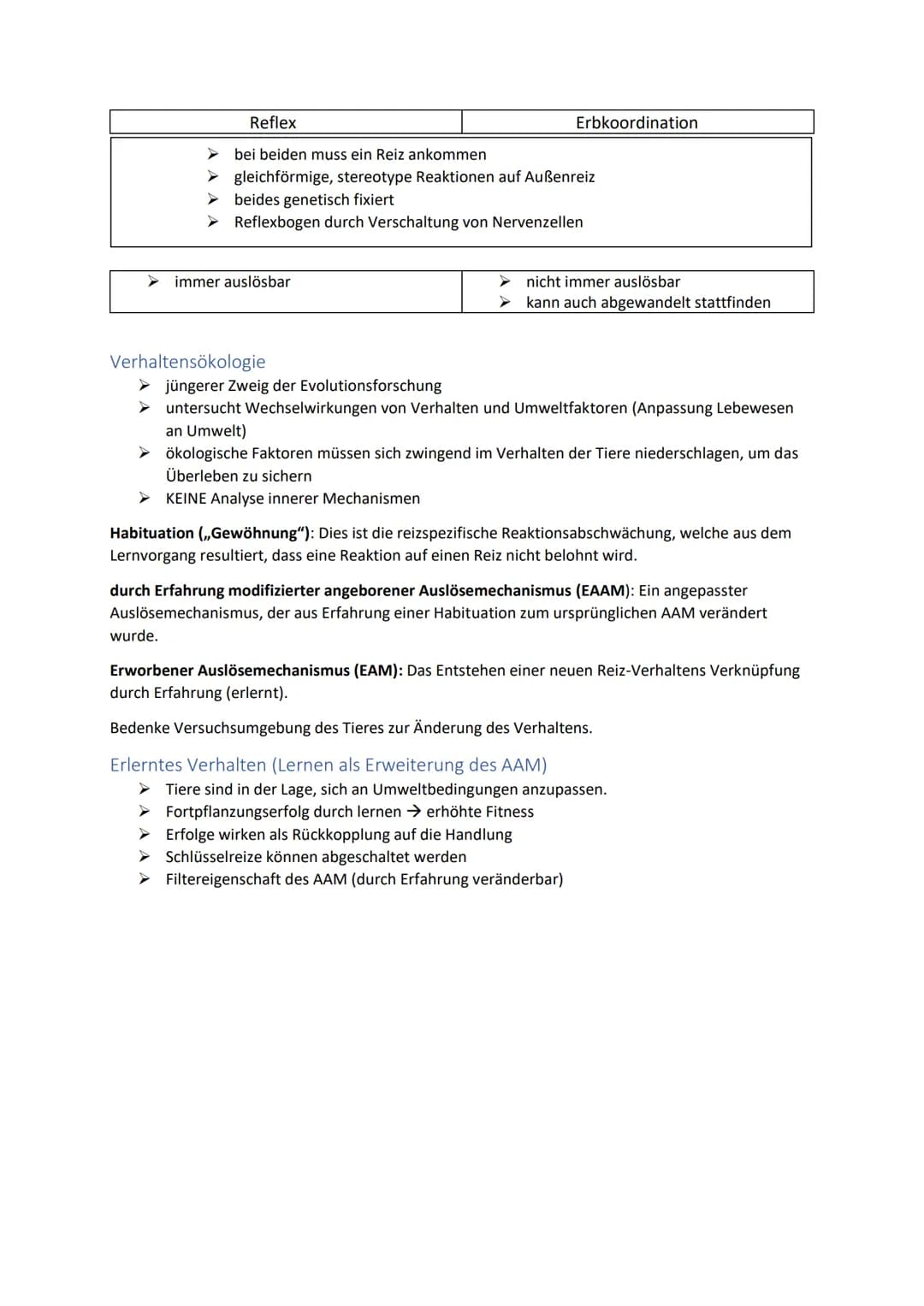 Q3 - Verhaltensbiologie (=Ethologie)
Verhalten Summe der Antworten auf innere und äußere Reize, alle Interaktionen eines Lebewesens
mit sein