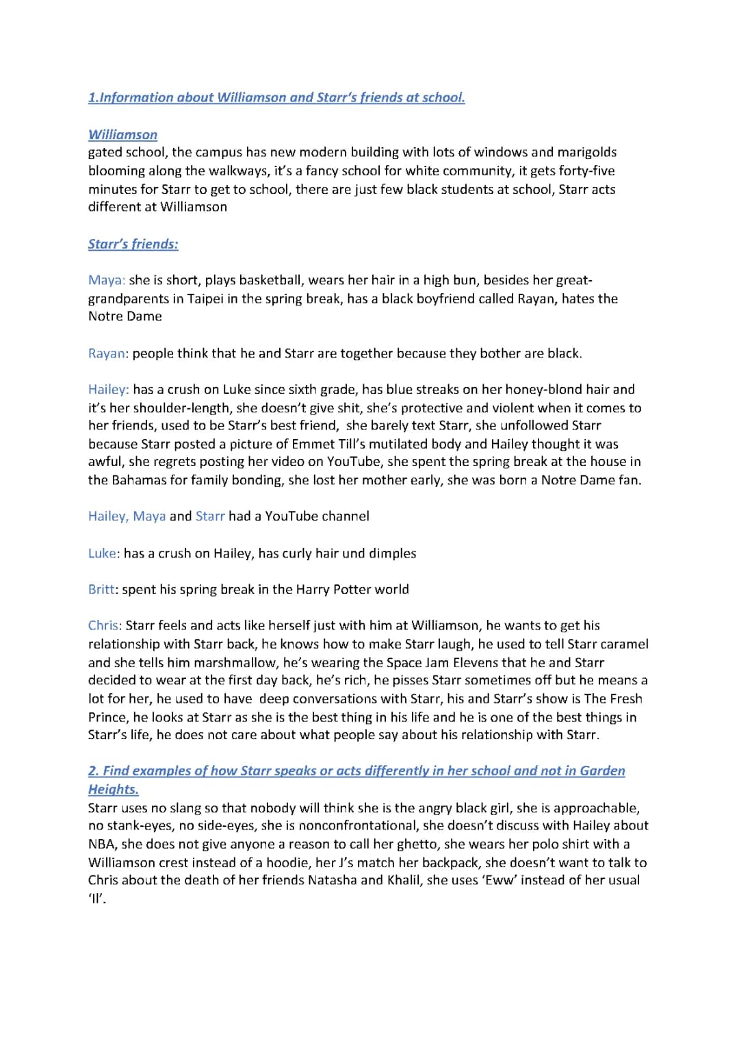 The Hate U Give: Chapters 4-6 and Characters Summary