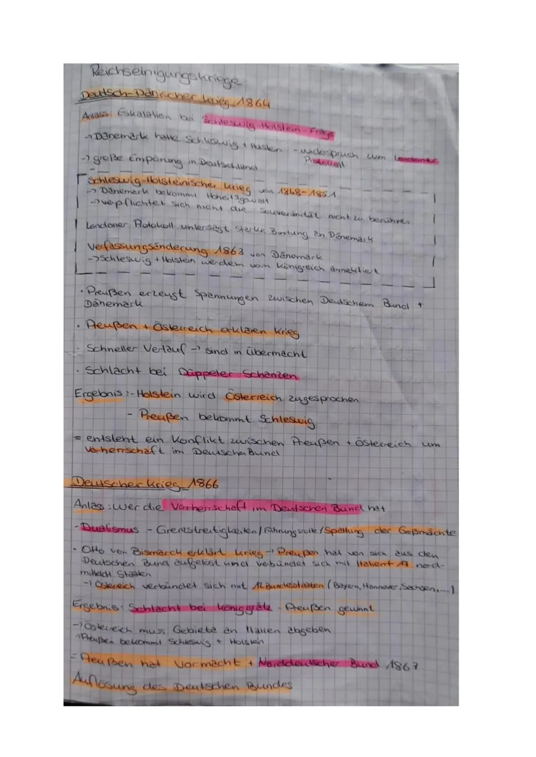 Reichseinigungskrigge
Deutsch-Dänischer Krieg 1864
Anlass: Eskalation bei Schleswig-Holstein Frage
Danemark halte Schleswig + Hustein - wide