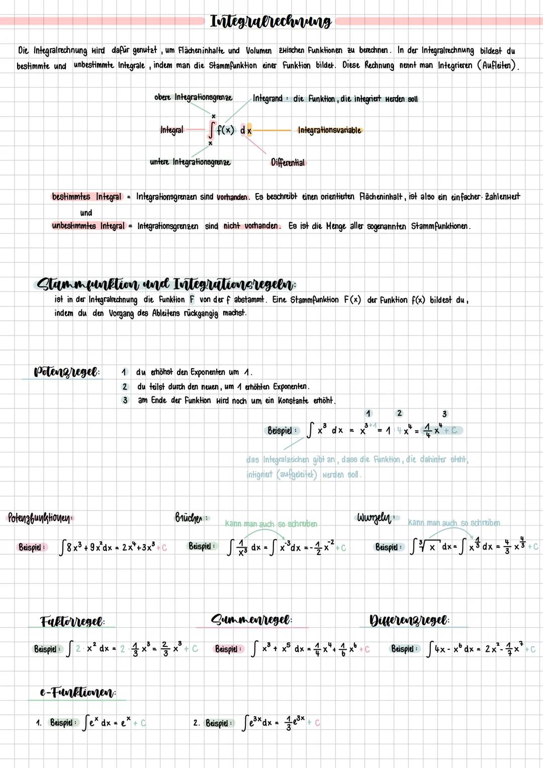 Integralrechnung
Die Integralrechnung wird dafür genutzt, um Flächeninhalte und Volumen zwischen Funktionen zu berechnen. In der Integralrec