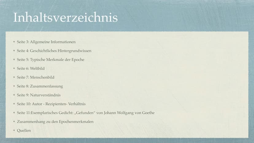 Die Epoche der Klassik Inhaltsverzeichnis
→ Seite 3: Allgemeine Informationen
Seite 4: Geschichtliches Hintergrundwissen
* Seite 5: Typische