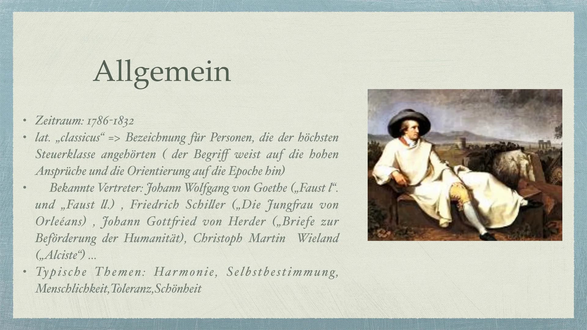 Die Epoche der Klassik Inhaltsverzeichnis
→ Seite 3: Allgemeine Informationen
Seite 4: Geschichtliches Hintergrundwissen
* Seite 5: Typische