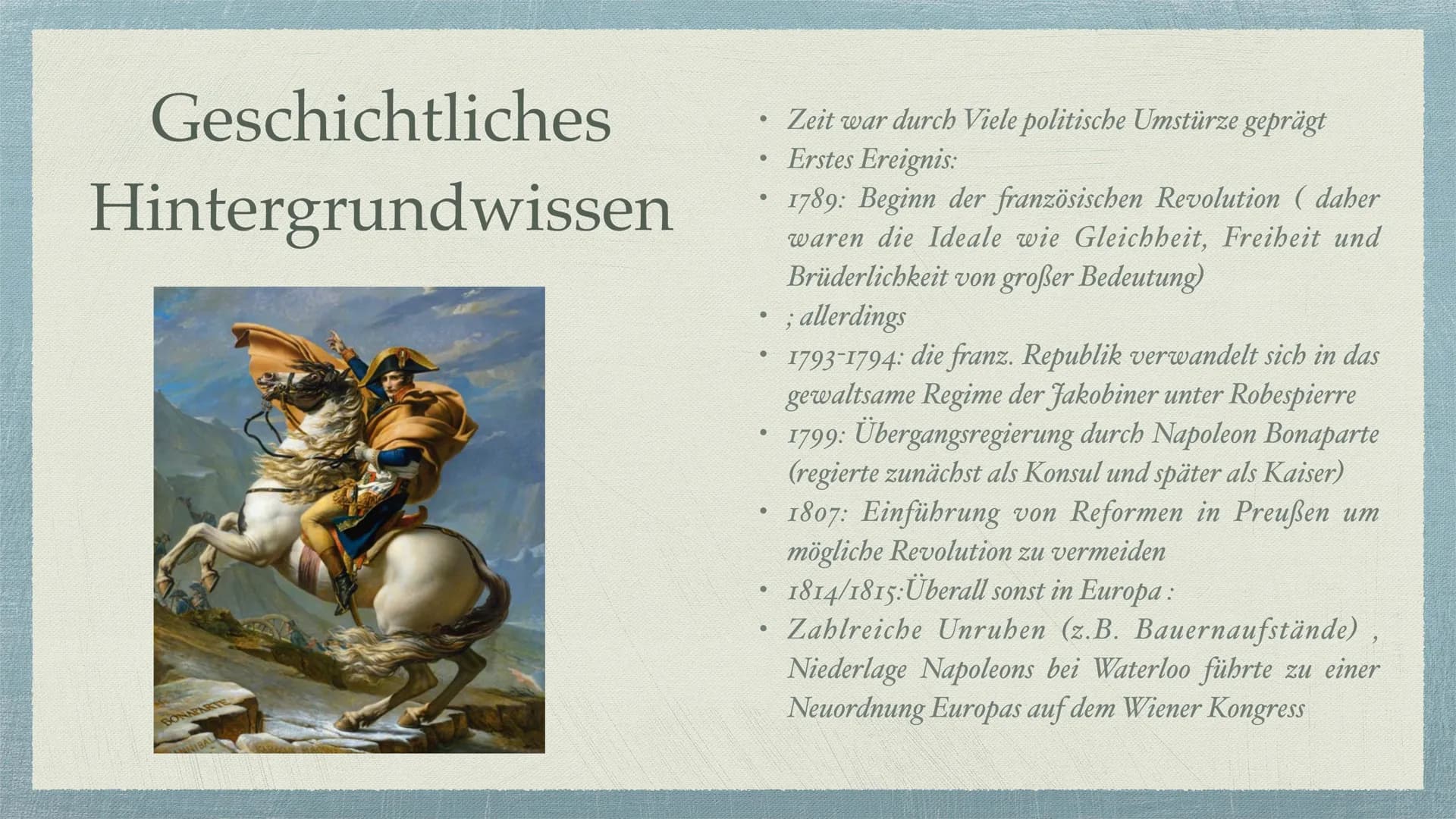 Die Epoche der Klassik Inhaltsverzeichnis
→ Seite 3: Allgemeine Informationen
Seite 4: Geschichtliches Hintergrundwissen
* Seite 5: Typische
