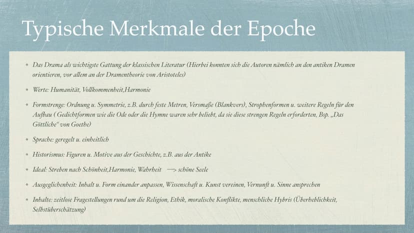 Die Epoche der Klassik Inhaltsverzeichnis
→ Seite 3: Allgemeine Informationen
Seite 4: Geschichtliches Hintergrundwissen
* Seite 5: Typische