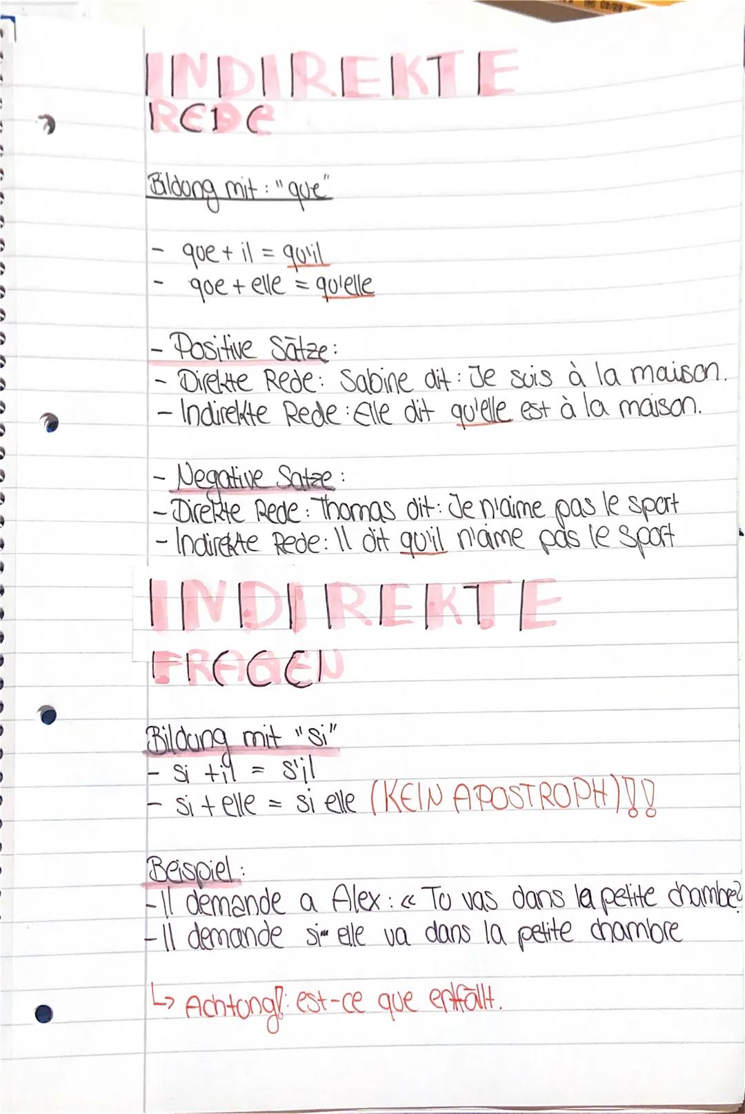 -
INDIREKTE
RCDC
"Bildung mit : "que"
que + il = qu'il
goe+ elle = qu'elle
- Positive Sätze:
- Direkte Rede: Sabine dit : Je suis à la maiso