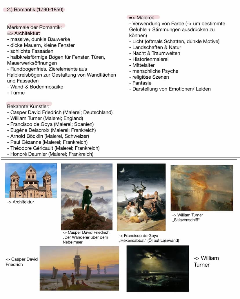 Kunst - Lernzettel:
-> Thema: einzelnen Epochen kennen + Maltechnik, Merkmale, bekannte Künstler
1.) Klassizismus (1770-1840)
Merkmale des K