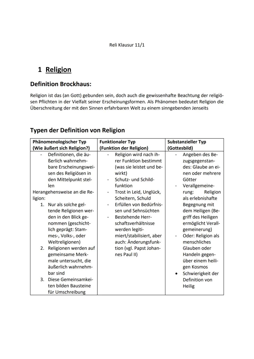 1 Religion
Definition Brockhaus:
Religion ist das (an Gott) gebunden sein, doch auch die gewissenhafte Beachtung der religiö-
sen Pflichten 