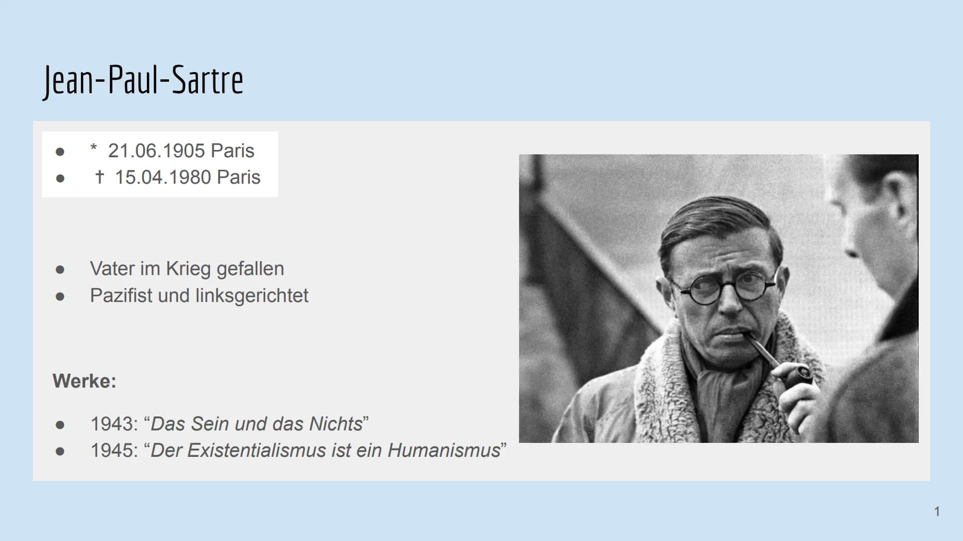 Die Existenzphilosophie von Jean-Paul-Sartre
Ist der Mensch wirklich frei, sich selbst vollständig zu entwerfen?
Von: Willa & Yade Jean-Paul