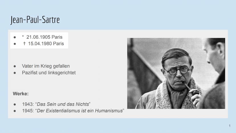 Die Existenzphilosophie von Jean-Paul-Sartre
Ist der Mensch wirklich frei, sich selbst vollständig zu entwerfen?
Von: Willa & Yade Jean-Paul
