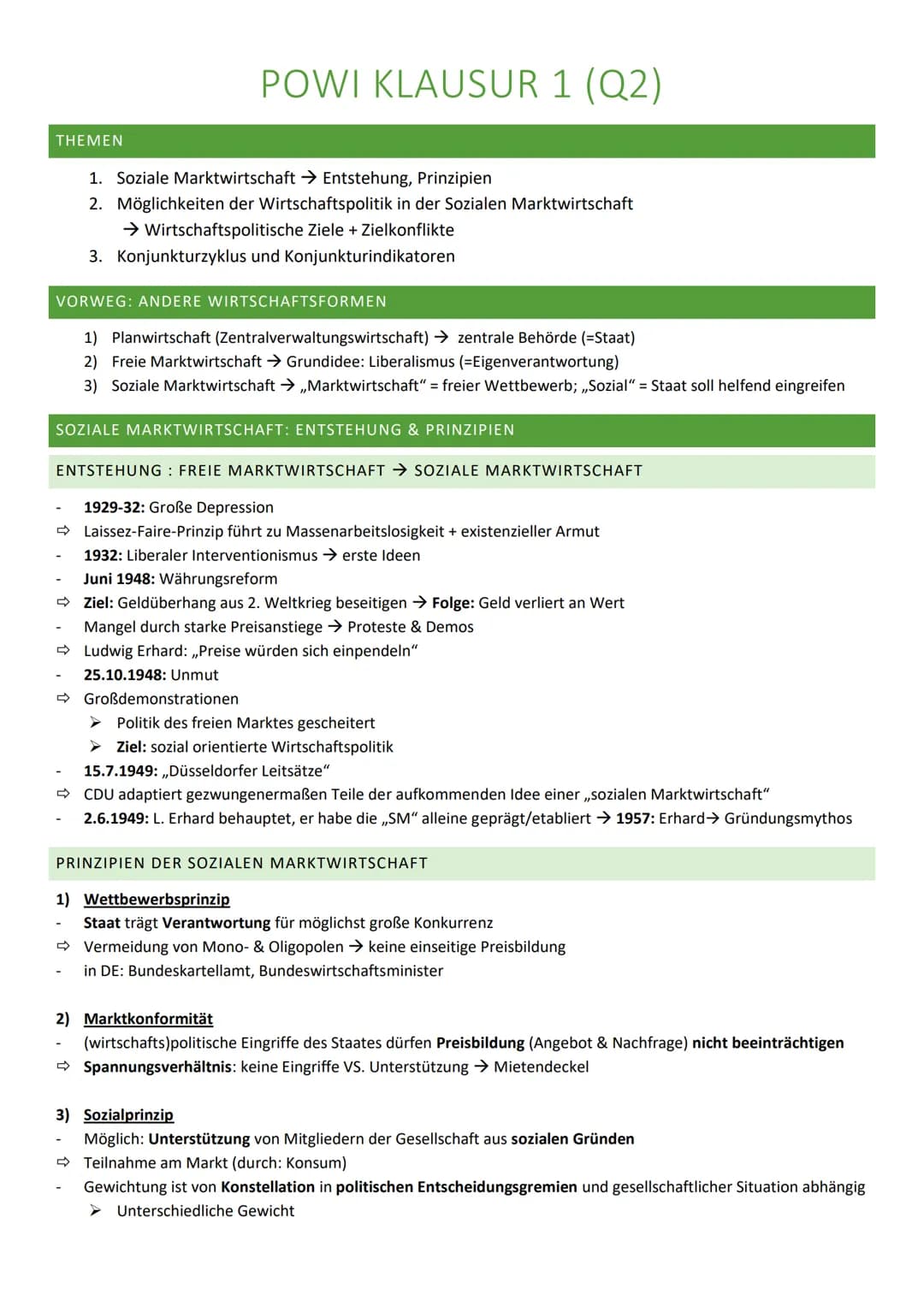 THEMEN
POWI KLAUSUR 1 (Q2)
1. Soziale Marktwirtschaft → Entstehung, Prinzipien
2. Möglichkeiten der Wirtschaftspolitik in der Sozialen Markt