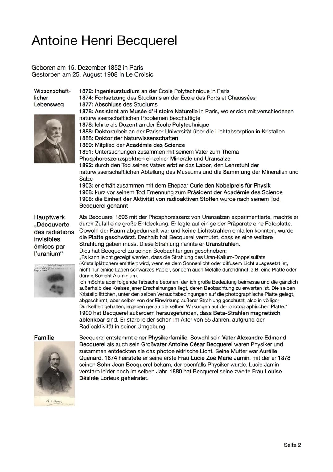 Antoine Henri Becquerel
Geboren am 15. Dezember 1852 in Paris
Gestorben am 25. August 1908 in Le Croisic
Wissenschaft-
licher
Lebensweg
#haf