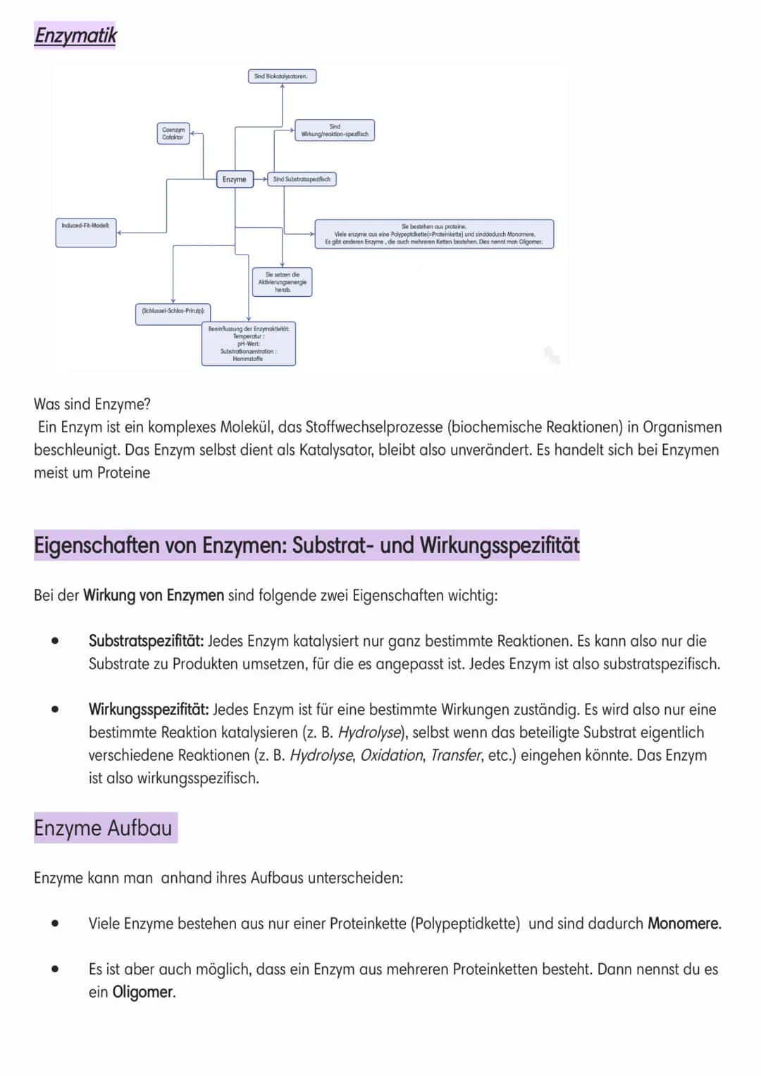 Enzymatik
●
Induced-Fit-Modell:
Coenzym
Cofaktor
(Schlussel-Schlos-Prinzip):
●
Enzyme
●
Sind Biokatalysatoren.
Sind
Wirkung/reaktion-spezifi
