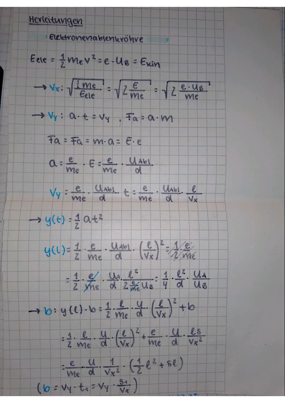Physikklausur Q11
Fele = q⋅E → E = € [E] = N
F
q
U = Energie = Ei [u] = v
ladung q
E = y → U÷E.d
u
Eete Fete ·d=9·E·d = Wele
• q. E. S. cos(