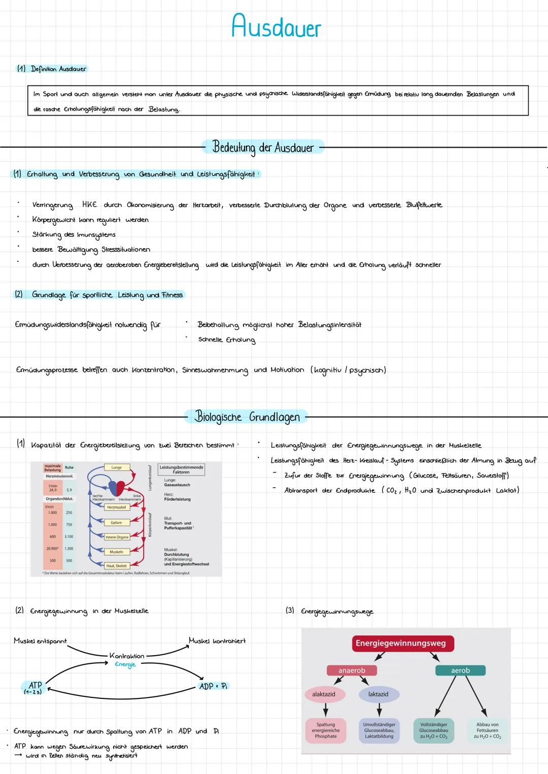 --- OCR Start ---
Ausdauer
(1) Definition Ausdauer
Im Sport und auch allgemein versieht man unter Ausdauer die physische unol psychische Wid