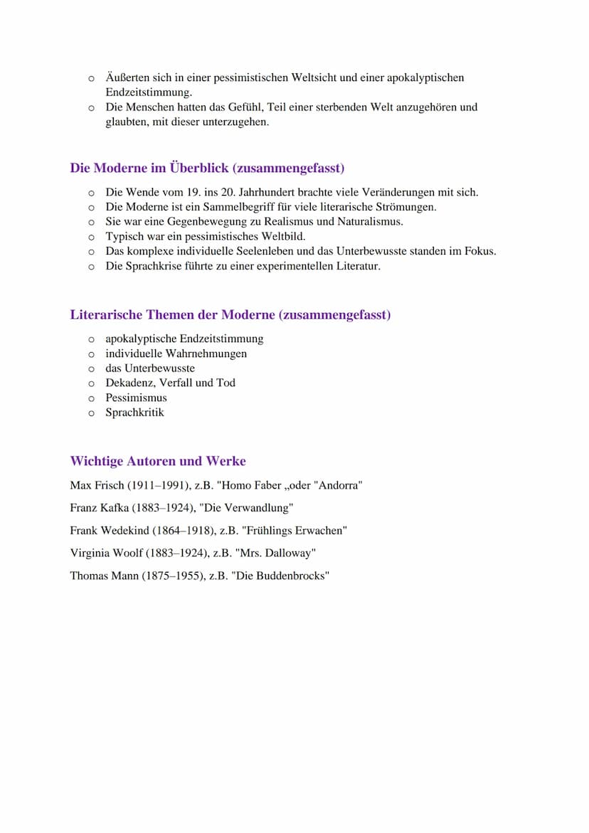 Die Epoche der MODERNE
Generelle Informationen:
O 1880 bis 1920
o Gegenbewegung zum Realismus (1848-1890) und Naturalismus (1880-1900)
O Von