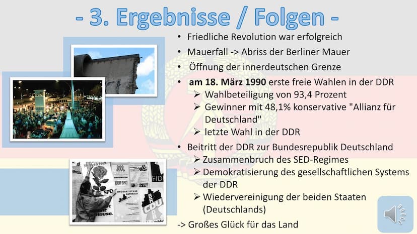 Die friedliche Revolution
1989
ALL
MAVER DROI
JAY
NO (0)
Gliederung
1. Ursachen
2. Verlauf +
Quellenarbeit
3. Ergebnisse/
Folgen
4. Quellen
