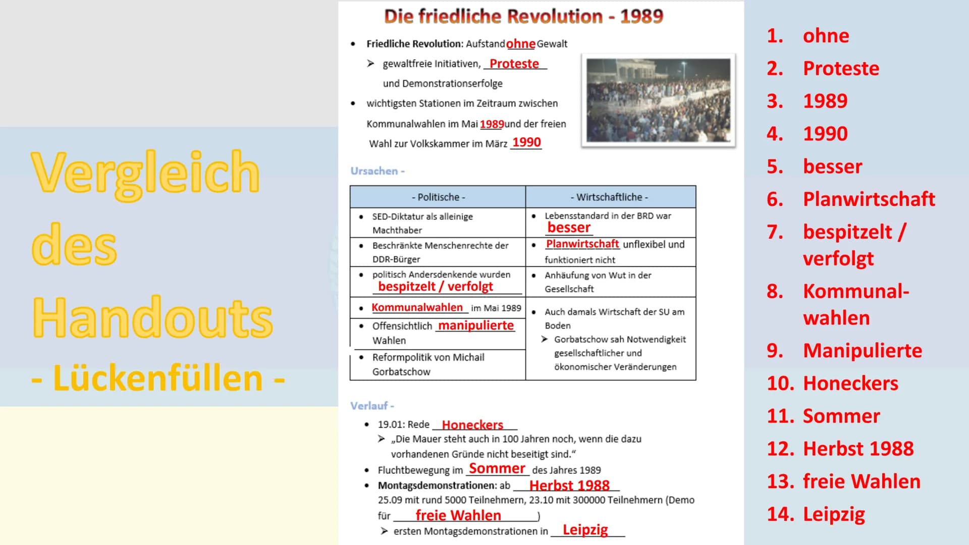 Die friedliche Revolution
1989
ALL
MAVER DROI
JAY
NO (0)
Gliederung
1. Ursachen
2. Verlauf +
Quellenarbeit
3. Ergebnisse/
Folgen
4. Quellen
