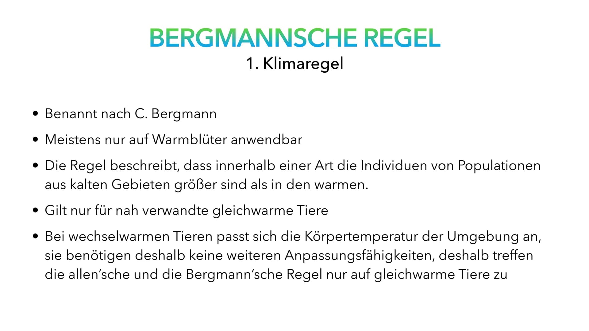 Klimaregeln Agenda
• Begriff ,,Klimaregel"
• Bergmannsche Regel
• Warum sind Pinguine in Kälteren Regionen größer?
• Schaubild Bergmannsche 