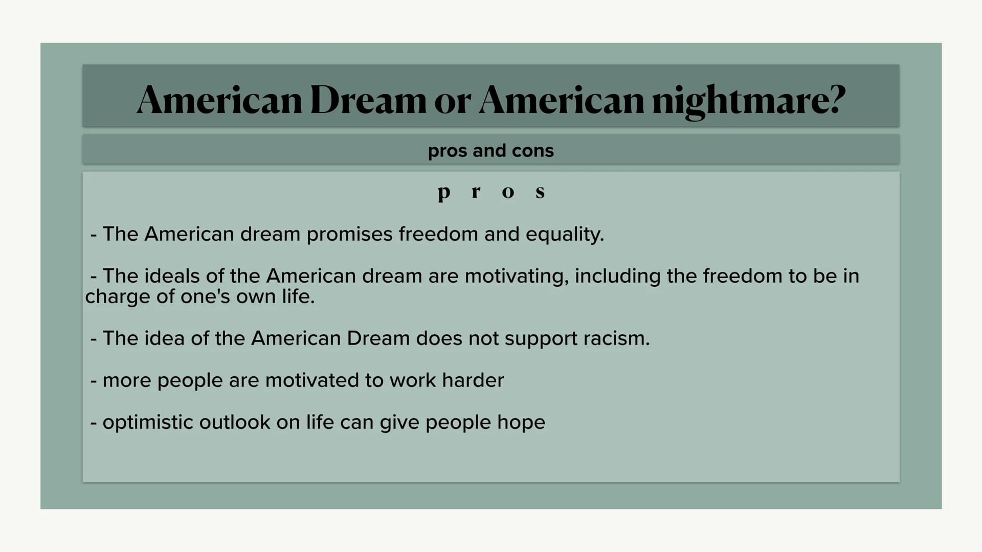 3
The American Dream
immlynwmmm
willindy Mratibuvshve
2 Table of contents
- What is the American dream? - Definition
- beliefs and values of