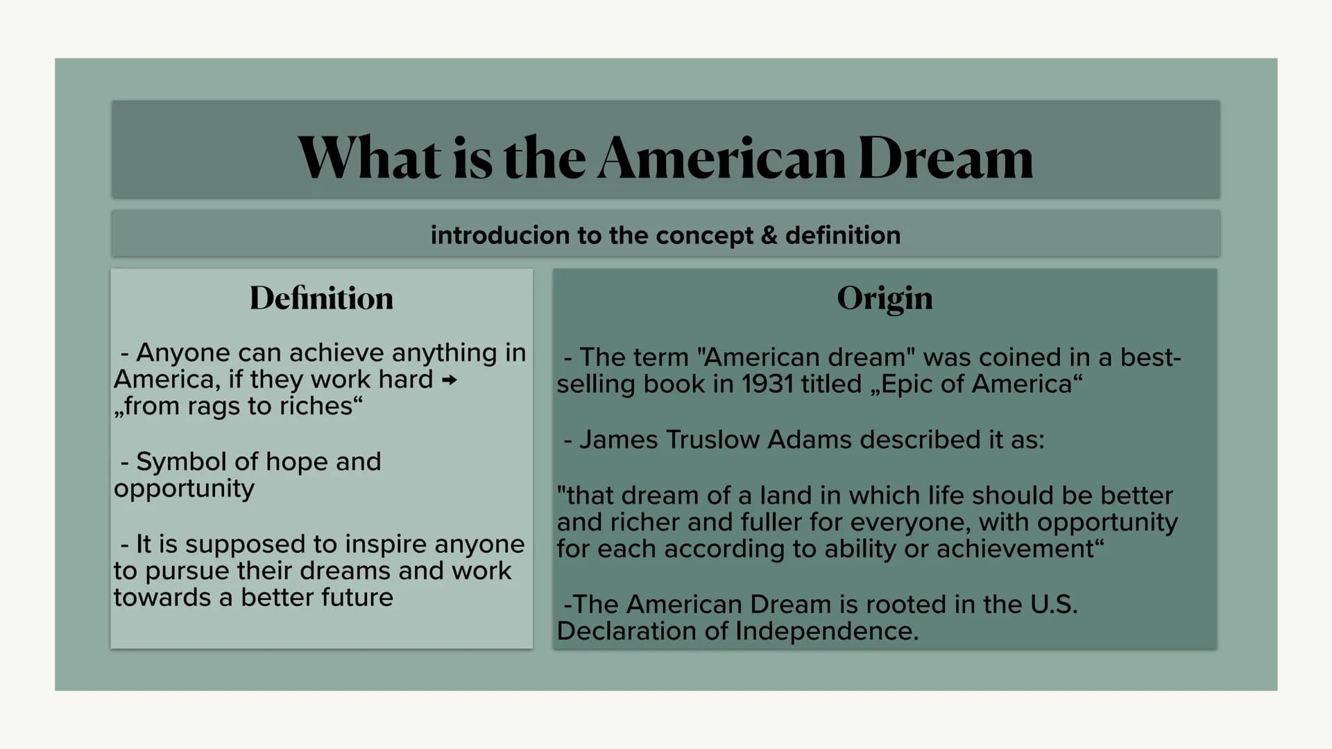 3
The American Dream
immlynwmmm
willindy Mratibuvshve
2 Table of contents
- What is the American dream? - Definition
- beliefs and values of