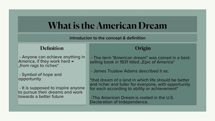 3
The American Dream
immlynwmmm
willindy Mratibuvshve
2 Table of contents
- What is the American dream? - Definition
- beliefs and values of