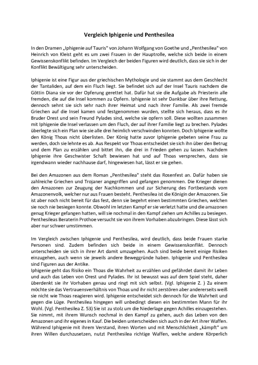 Vergleich der Charaktere Iphigenie und Penthesilea: Ein klassisches Drama analysiert