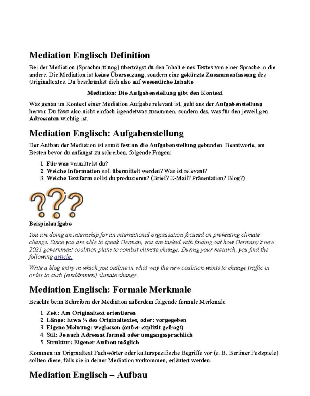 Mediation Englisch Übungen: Kostenlose Beispiele, Texte und Lösungen