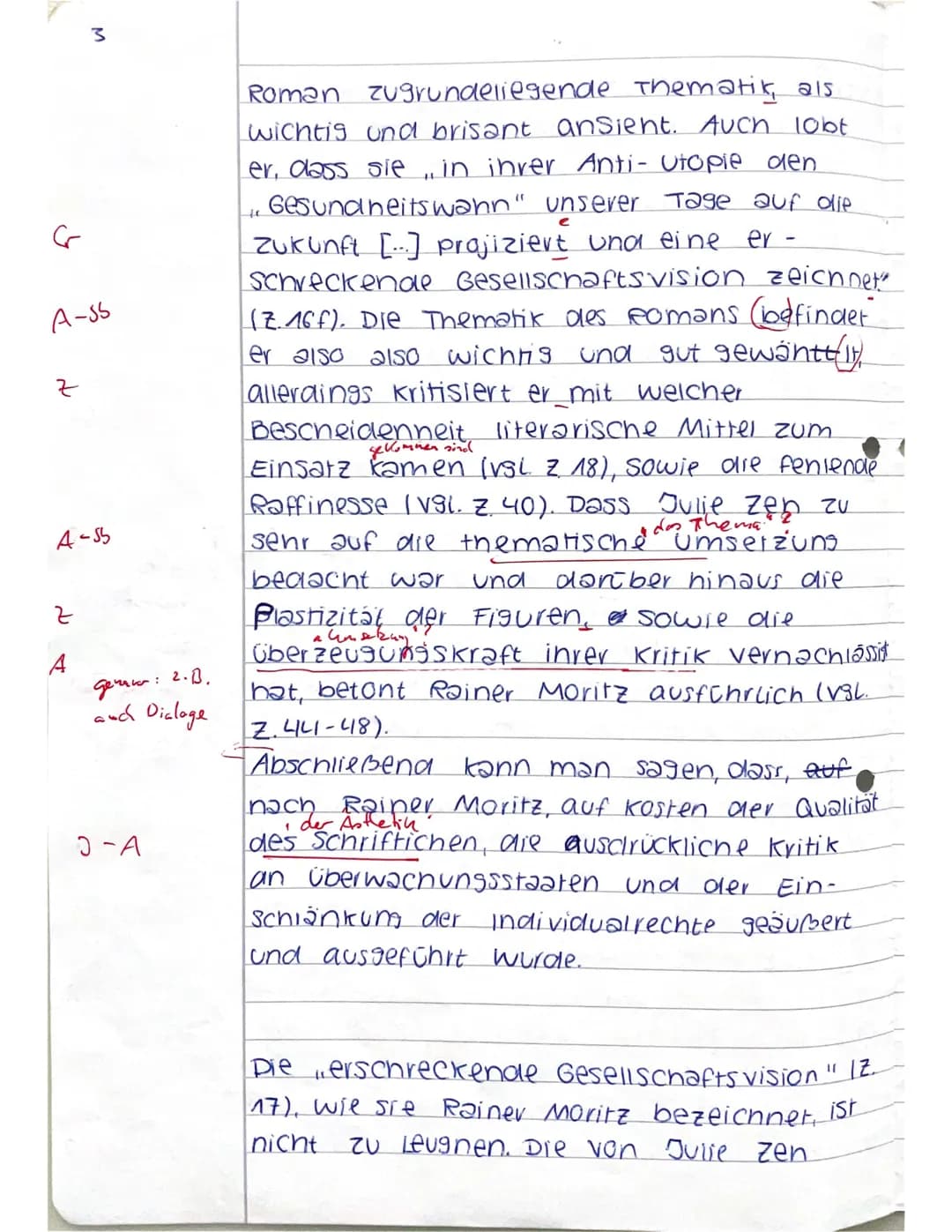 5
10
15
20
25
30
35
J1 - Deutsch Leistungsfach: Klausur Nr. 2 20.12.202
Erörterung eines literarischen Textes
Thema Juli Zeh: Corpus Delicti