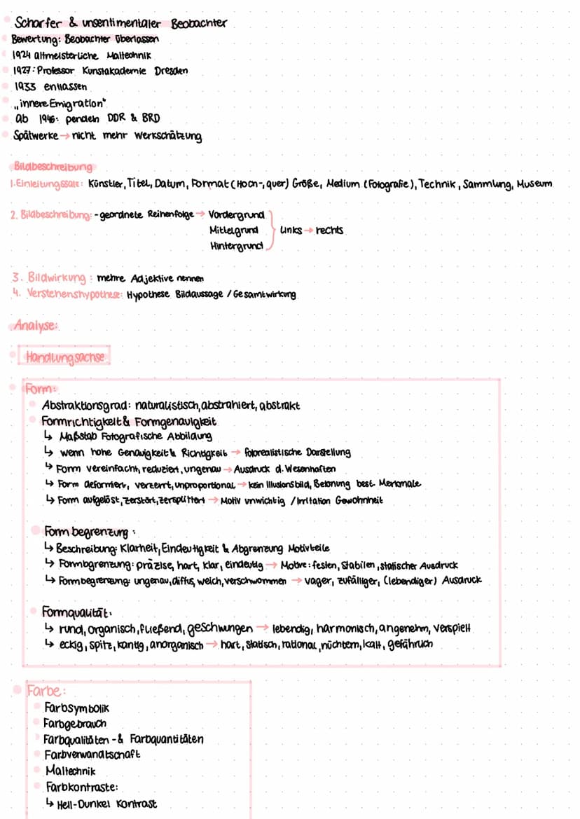 Bildanalyse:
1. Beschreibung
2. Untersuchung der Gestaltungsmittel
Deutung mit Epochen bezug zur Neven Sachlichkeit
& Bezug zur Biografie Ot
